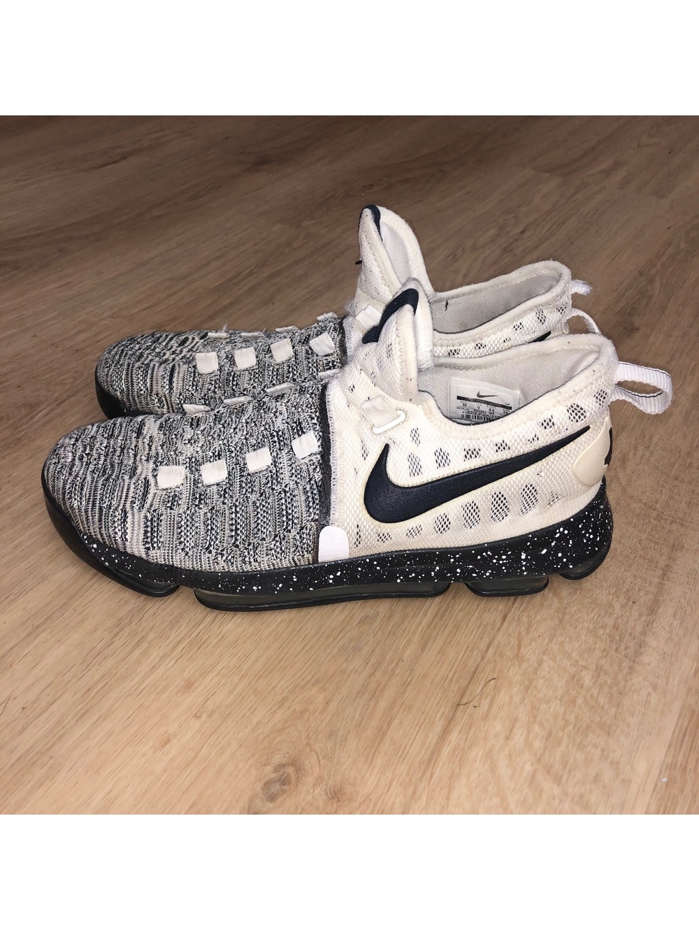 NIKE ZOOM KD 9 FLYKNIT OREO SPECKLED BLACK WHITE BASKETBALL SHOES MENS SIZE 10